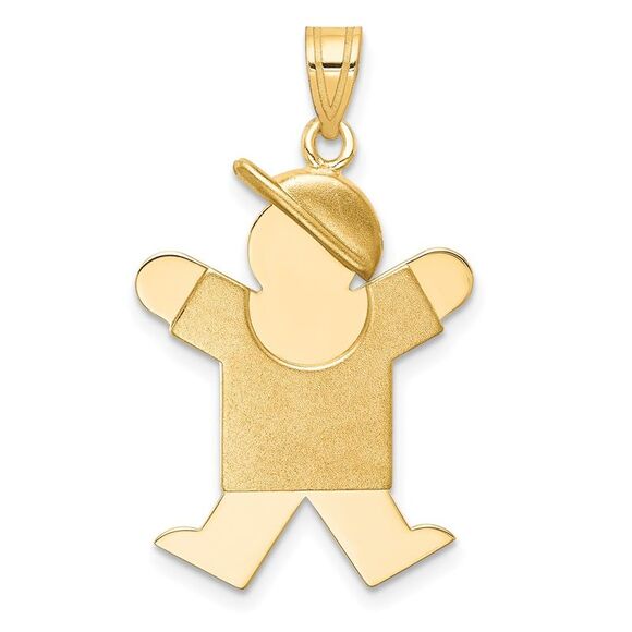 Kazi Luxury 14k Yellow Gold Solid Engravable Boy with Hat on Right Charm